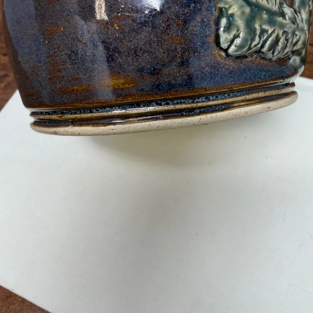 Signed‎ EMS Studio Pottery Poppy Weed Pot Vase Teal Brown Handcrafted 1.25lbs